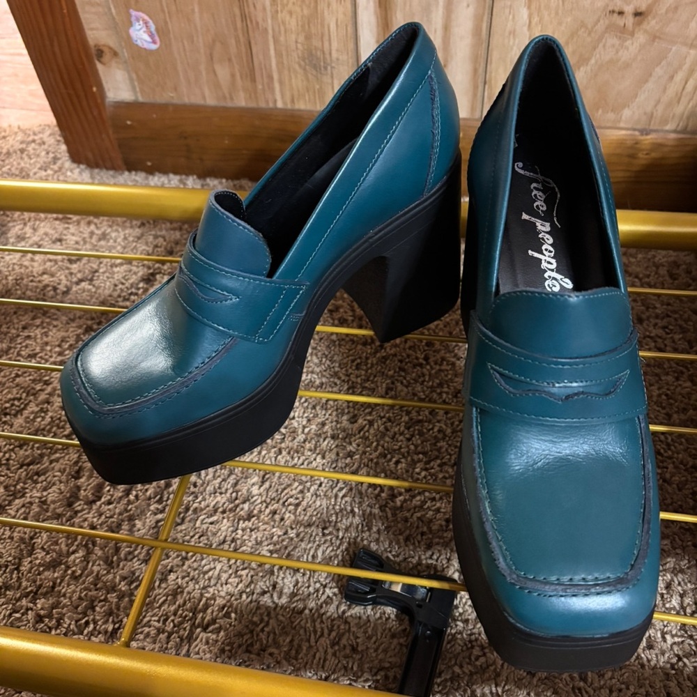 Free People Turquoise Platform Loafers